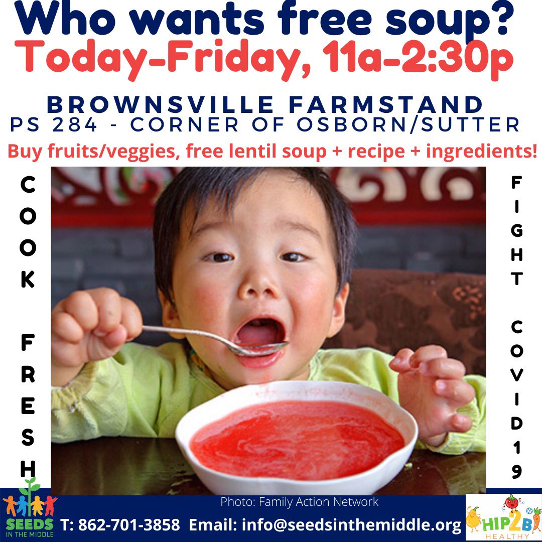GJS284's tweet photo. Good morning! Be sure to come out to the @SeedsnMiddle farm stand at the corner of Osborn and Sutter today, 11am-2:30pm! #FreeSoup #FruitsAndVeggies #HealthyRecipes and more! #CommunitySchools #HealthAndWellness #LegendsAreMadeAtGJS Spread the word! https://t.co/1y2fJR5Bnj