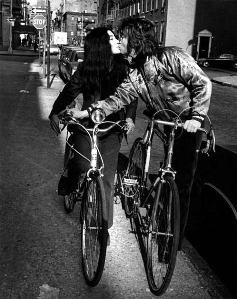 John Lennon and Yoko One on their bikes.

Not because they wanted to solve congestion. But because it fits with their views on a better society.