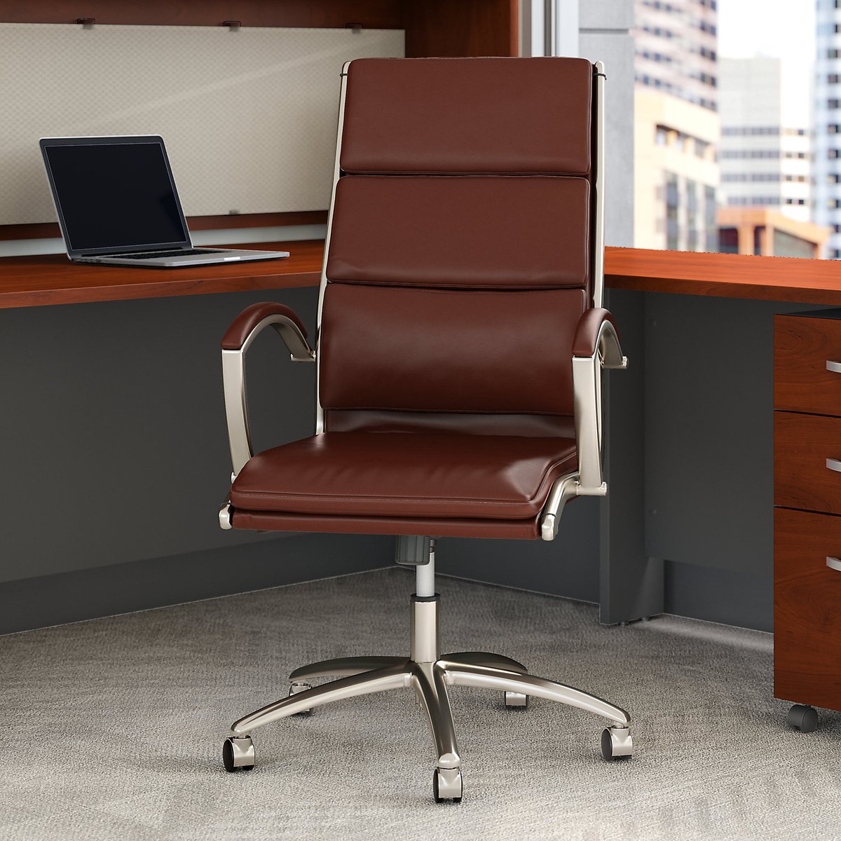 The Modelo Collection's attractive combination of leather and chrome impresses in the home or professional office with a variety of color options to complement your personal tastes. 

#workfromhome #officechair #officefurniture
View more at BushBusinessFurniture.com