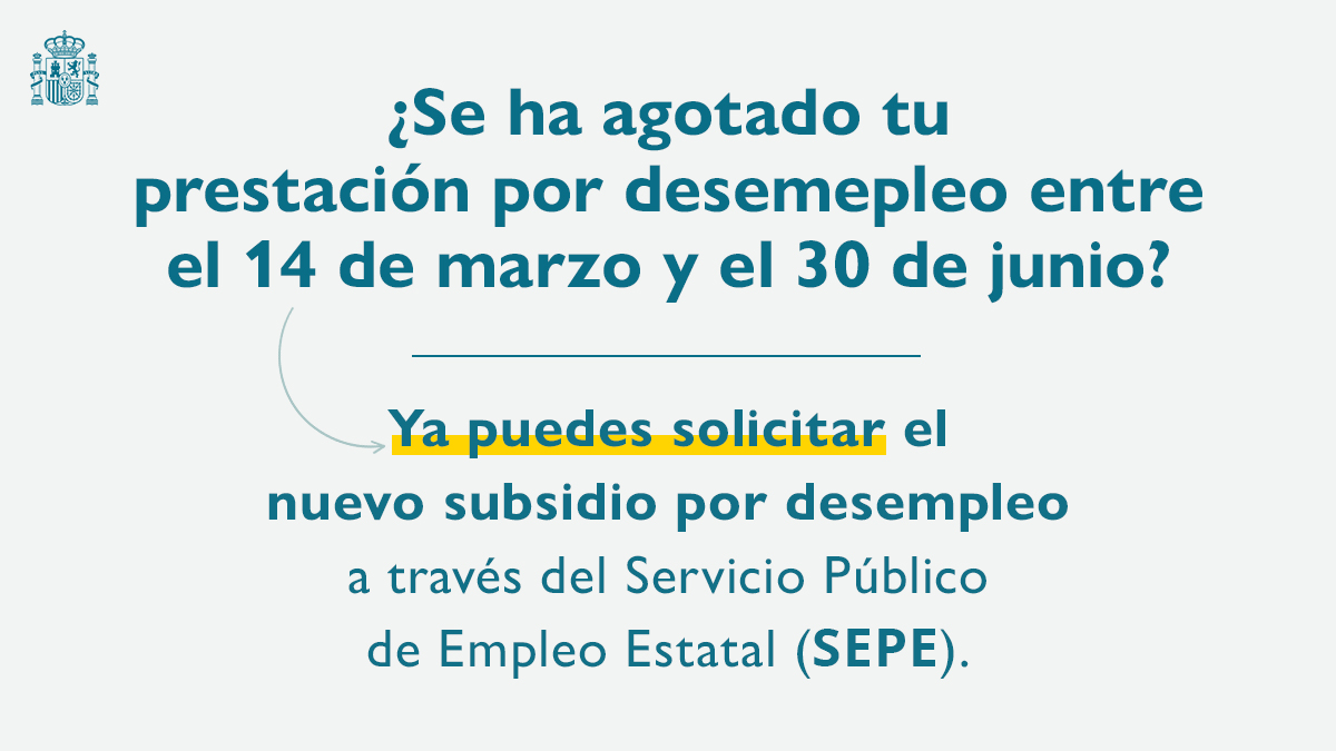 ✅ NUEVO SUBSIDIO POR DESEMPLEO.

📑 Ya se puede solicitar en el <a href="/empleo_SEPE/">SEPE</a>, hasta el 30 de noviembre, el nuevo subsidio por desempleo para las personas que han agotado su prestación entre el 14 de marzo y el 30 de junio del 2020. 

En ese hilo explicamos todos los pasos 👇🏽