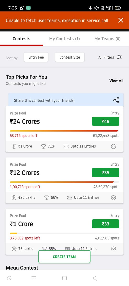 Gauravraz2's tweet photo. What's happening dream 11app is not working properly 🤦🤦🤦🤦 @Dream11? unable to join contest https://t.co/5ygH8wTXM1