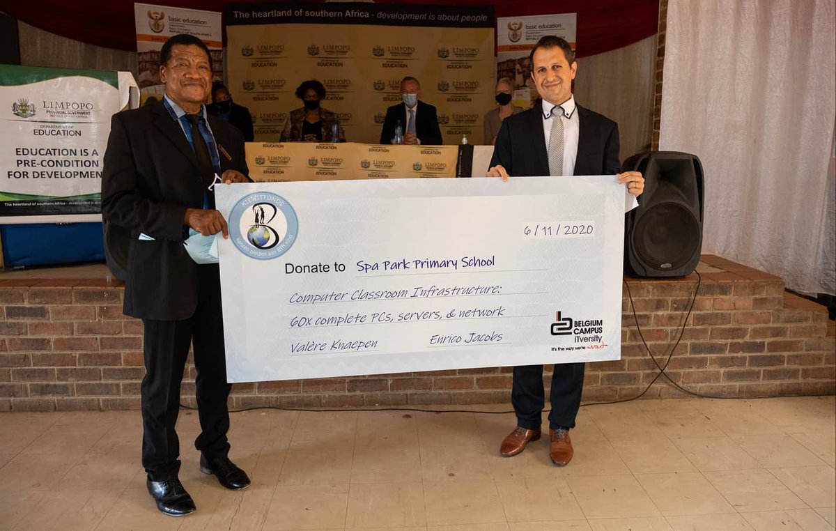BelgiumCampus's tweet photo. CEO, Enrico Jacobs, visited Spa Park Primary School in Bela Bela this morning to #donate computer classroom #infrastructure on behalf of #BelgiumCampus #iTversity and Kiewitfonds.
#LeaveNoOneBehind https://t.co/e3vvPUM0XA