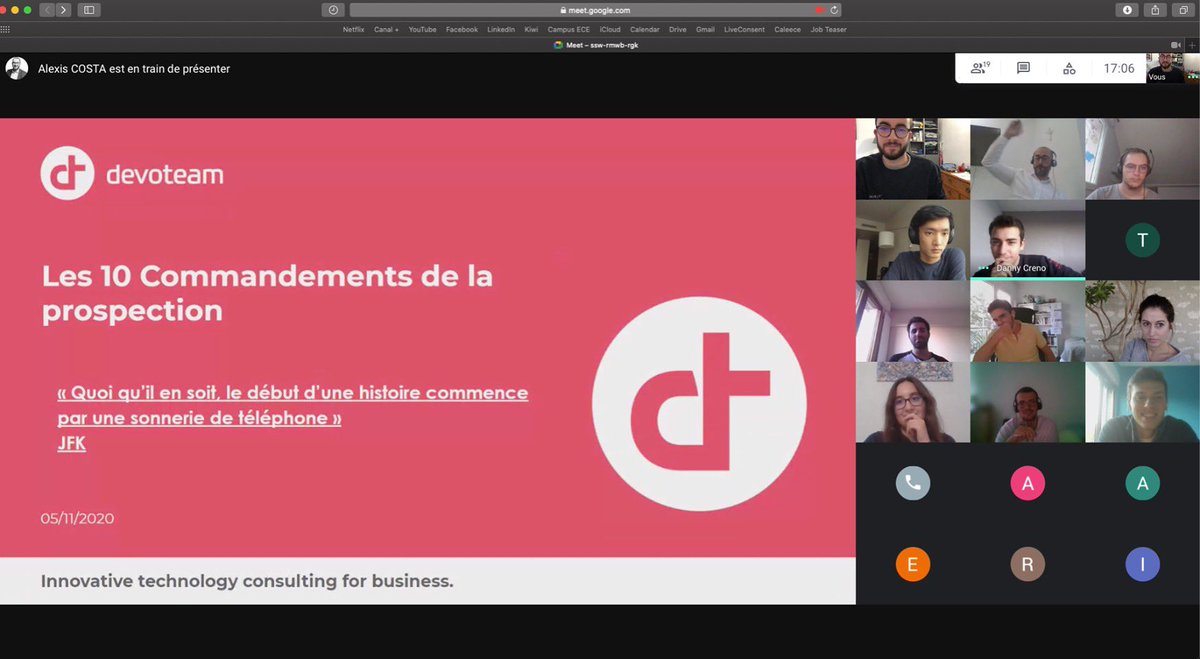 Hier nos membres ont eu la chance d’assister à une formation sur la prospection dispensée par notre #partenaireenor @DevoteamFrance. Merci à Devoteam de nous permettre de suivre des formations aussi enrichissantes surtout pendant cette période de confinement. #WeAreJE #VieAssoECE