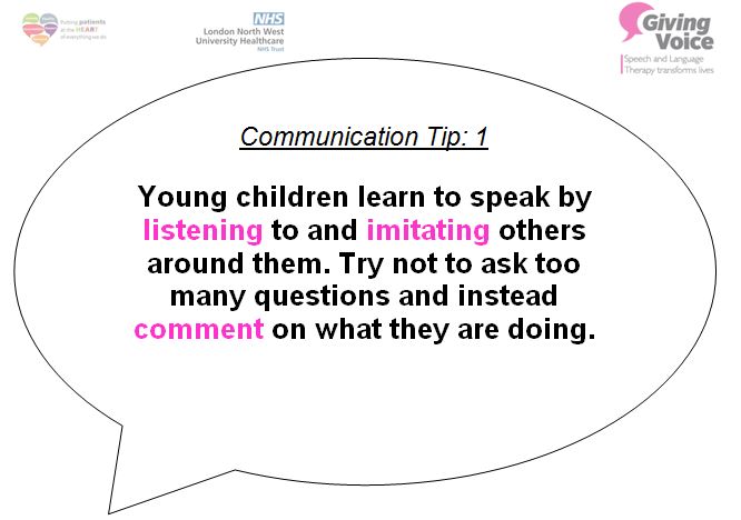 CNWL_PaedTherap's tweet photo. TIP OF THE WEEK: comment on what your child is doing to support them to develop their language skills #tiptuesday #SLT #HarrowSLT #PaedsSLT @LNWH_NHS @GivingVoiceUK @RADLDcam https://t.co/yBQY6qPZID