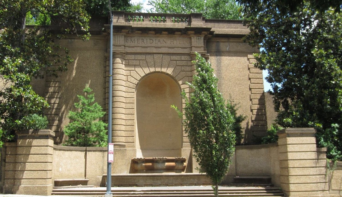 Meridian Hill Park was conceived and constructed in fits and starts over a 26-year period beginning in 1910. Located between 15th and 16th streets just beyond Florida Avenue, formerly Boundary Street, the park overlooks the city.  https://www.nps.gov/places/meridian-hill-park.htm
