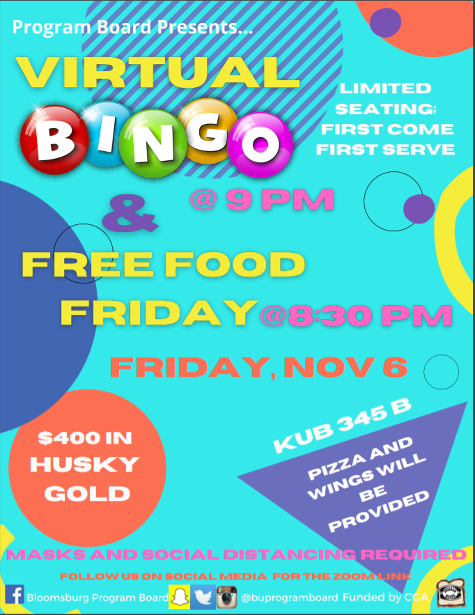 bloomuorient's tweet photo. Free Food Friday &amp; Bingo! 
Chances to win $400 in Husky Gold! https://t.co/mRQZQFRiBH