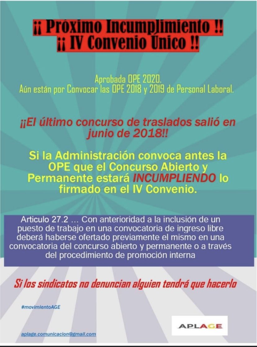 LaboralesI's tweet photo. Si la administración convoca antes la OPE que el concurso abierto y permanente, estará INCUMPLIENDO lo firmado en el lV convenio.
@CSIFnacional @UGT_Comunica @CCOO  #movimientoAGE @territorialgob @CarolinaDarias https://t.co/vd2PnZ9BAG