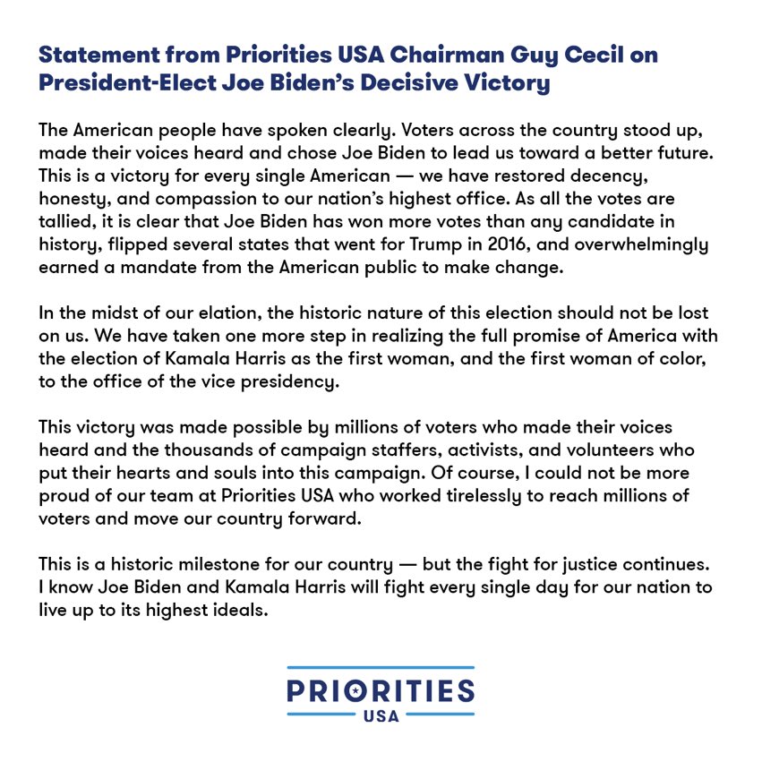 guycecil's tweet photo. Joe Biden &amp; Kamala Harris have won. We have defeated Donald Trump. Here is my statement. https://t.co/XWj8VIchW3