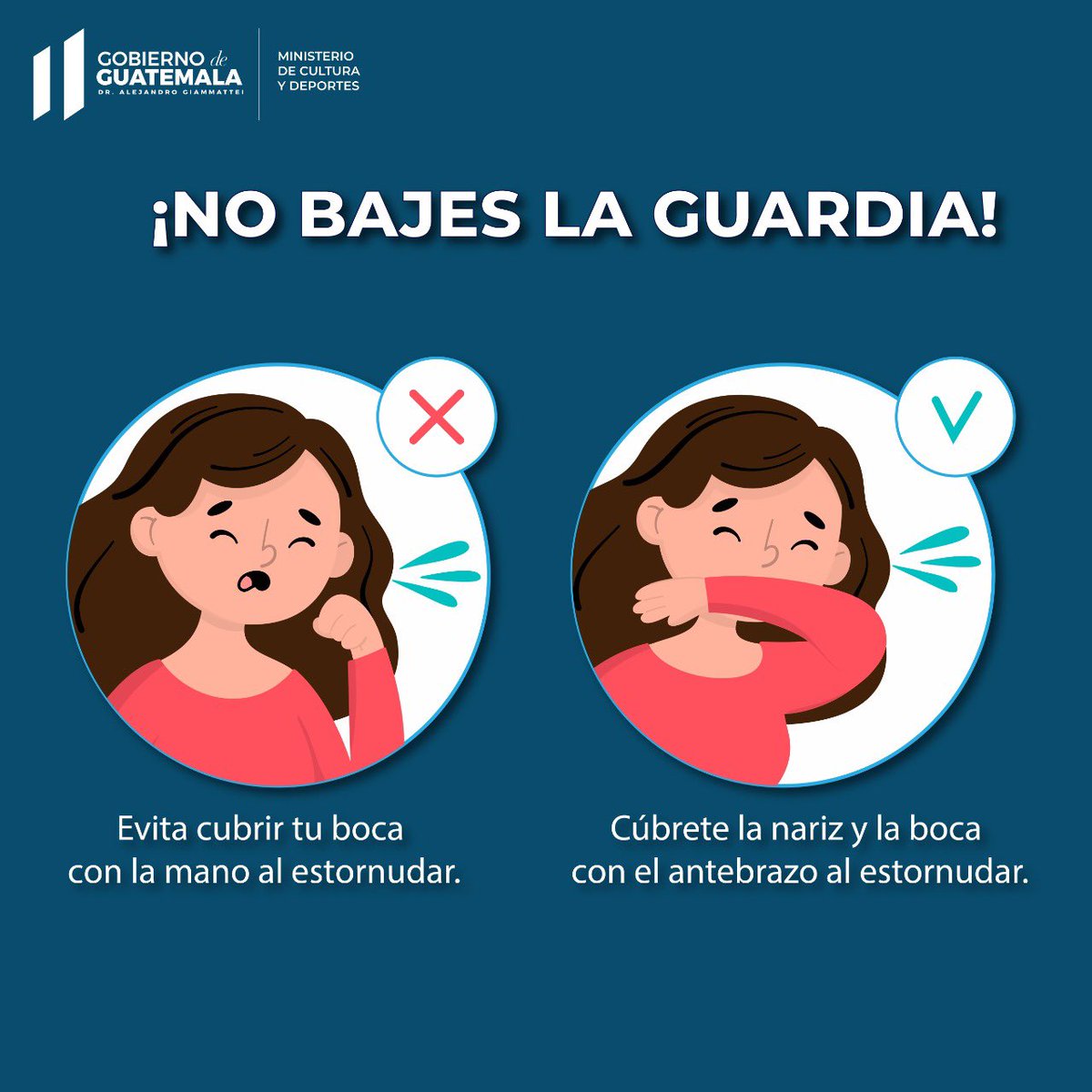 RecreacionGT's tweet photo. ¡No bajes la guardia!

Toma en cuenta estos consejos y evita el contagio de la COVID-19.

#CulturaComoMotorDeDesarrollo 
#YoSoyDeporteyRecreacionGT https://t.co/oDaqNMTGOy