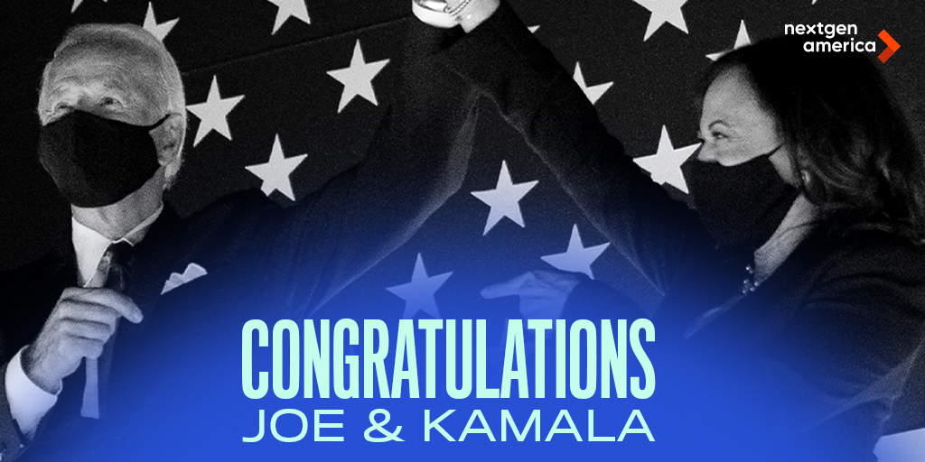 NextGenAmerica's tweet photo. IT’S OFFICIAL, WE DID IT! 🇺🇸💙🎉

Young Americans cast more ballots in this election than ever before, supporting the Biden-Harris ticket in overwhelming numbers. There's still work to be done, but for right now, let’s revel in this victory and the power of the #youthvote! https://t.co/nsypU6xOPL
