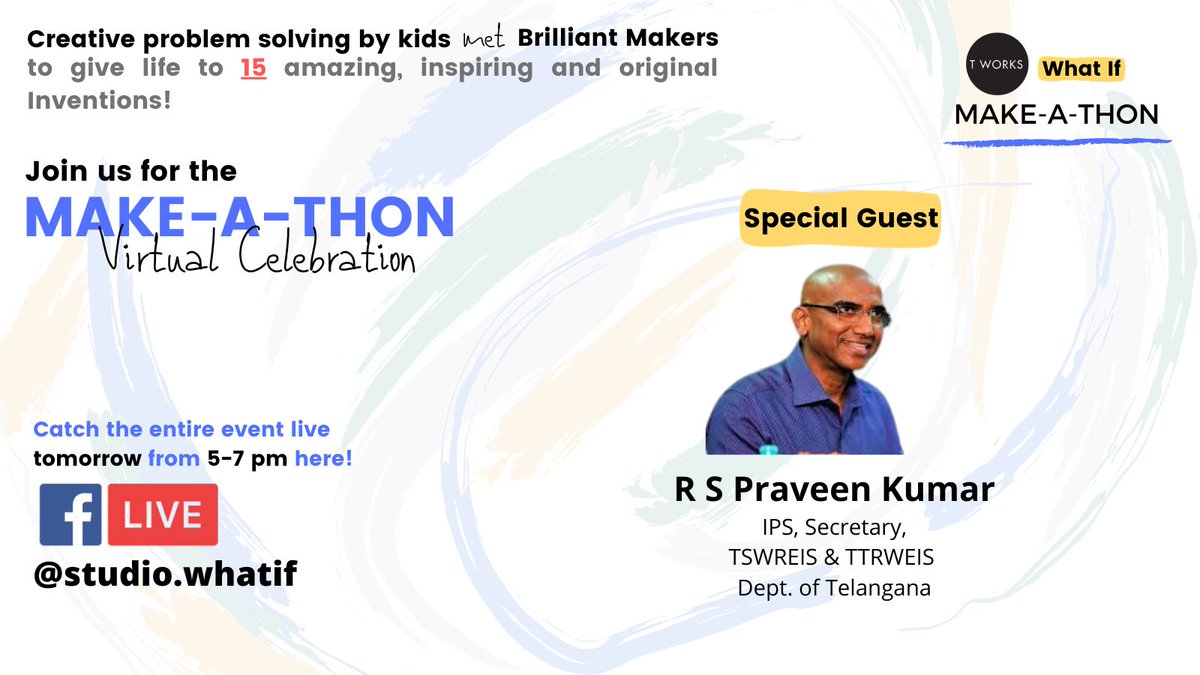 studio_whatif's tweet photo. We're excited to have @RSPraveenSwaero  join us at the #Makeathon Virtual Event tomorrow from 5-7pm! Link: https://t.co/5NocmMeaUI 
@TWorksHyd https://t.co/O6fzVmaXLK