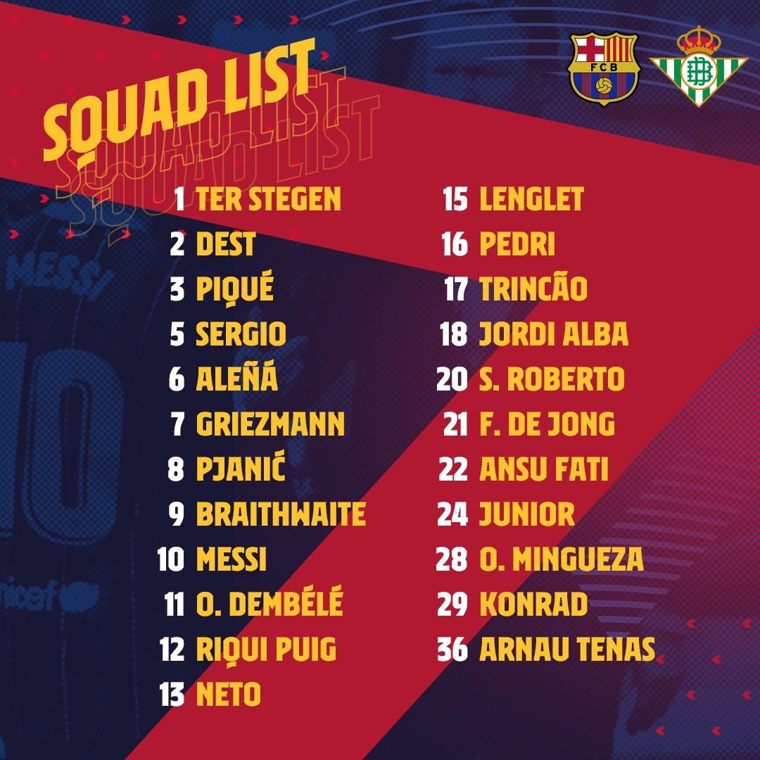 fcbarcelona_id's tweet photo. Skuat  untuk #BarçaBetis! https://t.co/mwlX0Fs0yS