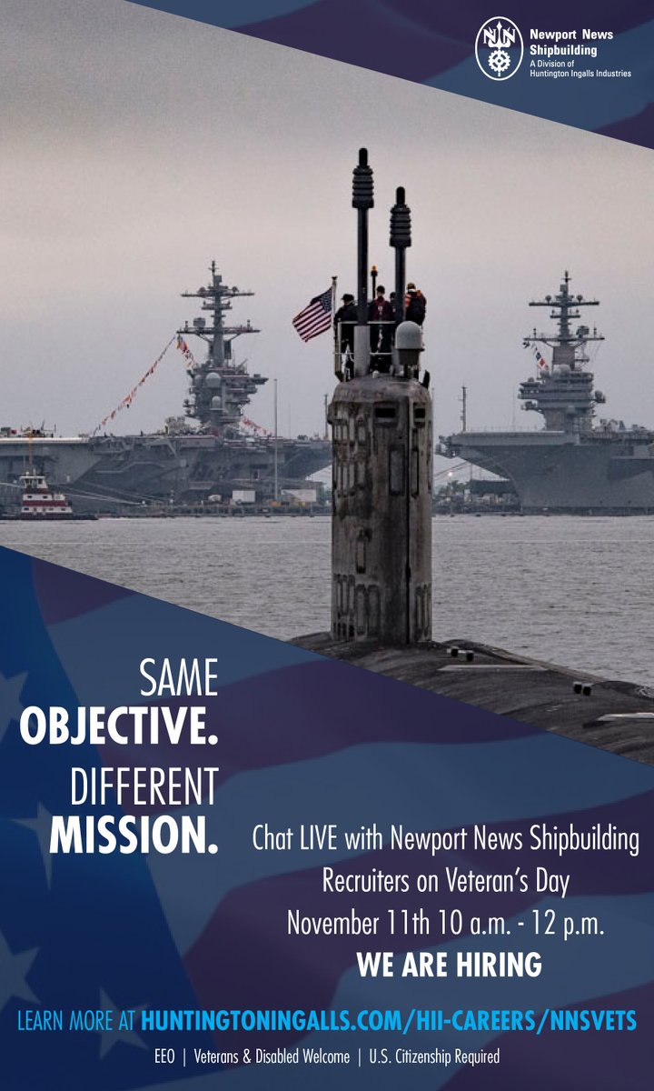 CorporateGray's tweet photo. Newport News Shipbuilding Talent Acquisition is hosting a Virtual Recruiting Event for veterans and military members on Veteran’s Day, Nov. 11, 10AM-12PM (ET) -- Learn about NNS jobs, how to apply and more! https://t.co/iMKRR7Q7BU @HIIndustries @careersultan #hiringmilitary https://t.co/hJ0DSbEwrY