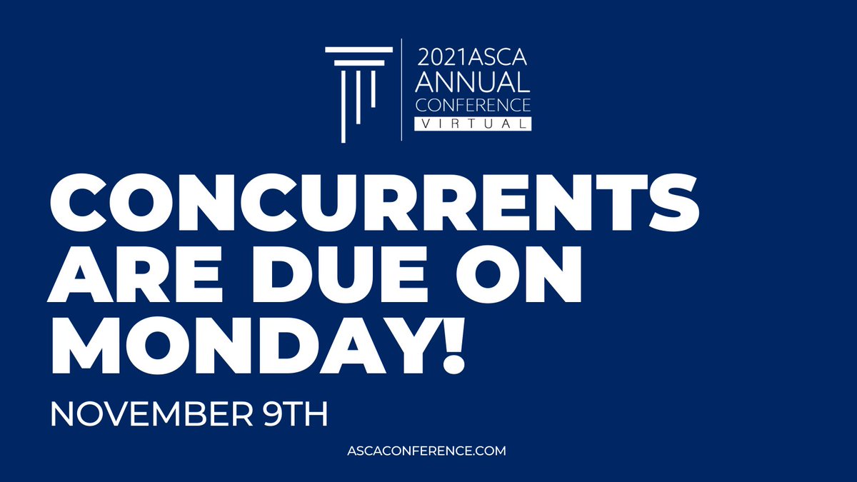 You still have the weekend to submit your concurrent proposals but why wait? Proposals need to be in by Monday, NOVEMBER 19TH! Submit yours TODAY! 

Submit⬇️
form.jotform.com/202305342072037

#ASCA21isVirtual #ASCAOffice #WeAreASCA #HigherEd #StudentConduct #StudentAffairs #SAPro #SAGrad