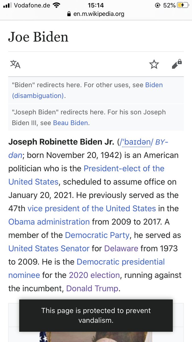 esth_on's tweet photo. Meanwhile Wikipedia has seen into the future. 😂

P.s: don’t you become President-elect when the electoral college has met to vote? 
#ElectionUsa2020 https://t.co/PyrkUPRqdM