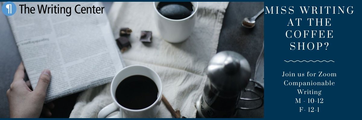 WritingCenterGC's tweet photo. #CompanionableWriting is today! Join us to get that library/coffee shop feel and hold yourself accountable to get some work done. Drop in anytime between 12-2 https://t.co/eQLz9NoiIp
