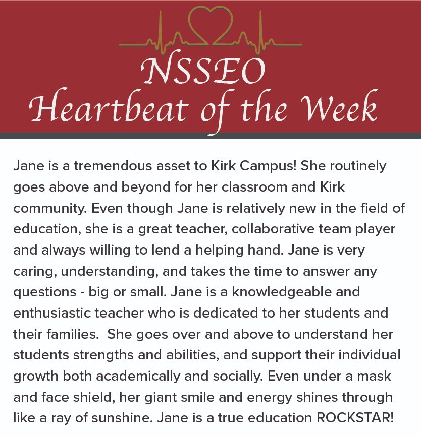 NSSEO_org's tweet photo. "I have goosebumps!!" - Jane
Congrats Jane! Our #NsseoHeartbeat of the week! Immediately wanted to make sure that she included her students artwork in her frame. Couldn't be more obvious that Jane is a Heartbeat @NSSEO_org every day.
@KirkSchoolNSSEO https://t.co/NpGwjKl9I2
