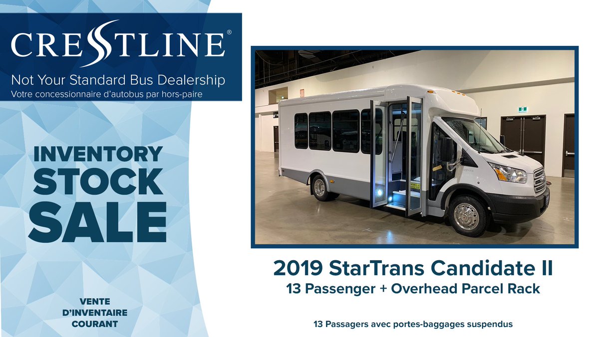 CrestlineCoach's tweet photo. Crestline's Bus Inventory Stock Sale is a great time to take advantage of and save on our in-stock inventory. Like this StarTrans Candidate II, ideal for a small business shuttle. Check out more models and pricing online: https://t.co/v6I4EBgUWB #CrestlineBus #Inventorysale https://t.co/TxQlnf4dyz