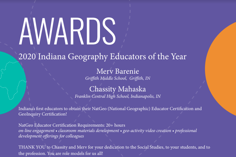 drvickip's tweet image. Shoutout to #NatGeoCertified educators @BarenieMerv &amp;amp; Chassity Mahaska, both named 2020 Indiana Geography Educators of the Year - for your dedication to equipping students with geographic tools &amp;amp; empowering them as solution seekers. #ThatsGeography @IndianaICSS @Gilder_Lehrman