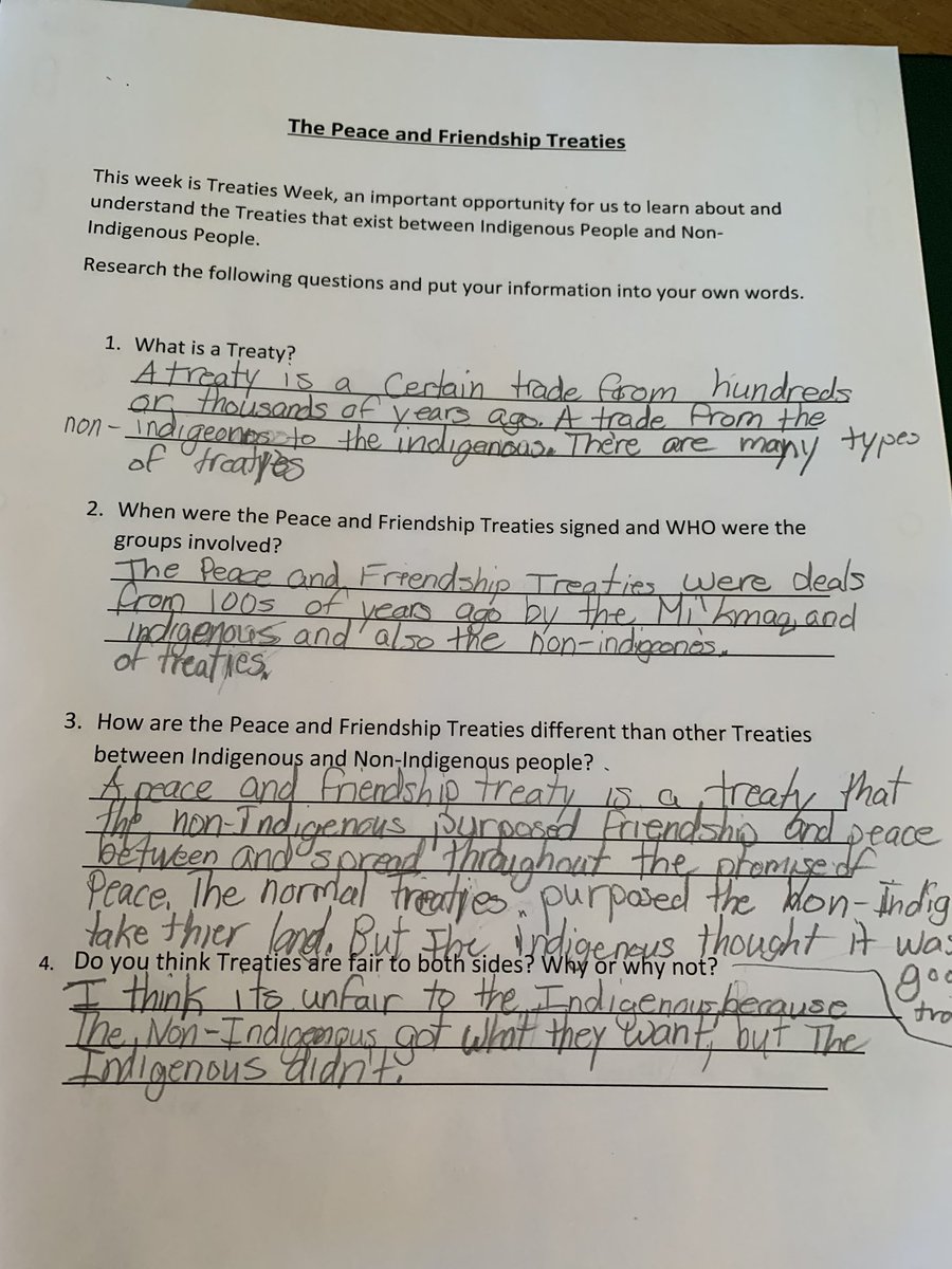 BanhamJennifer's tweet photo. Grade 6/7’s showed critical thinking, genuine empathy, and non-fiction research strategies this week as they explored the Peace and Friendship Treaties. Next we devote our understanding to the Seven Grandfather Teachings.#TreatyRecognitionWeek #notjustoneweek @CatWoodsES_LDSB https://t.co/KypgpH6Qux