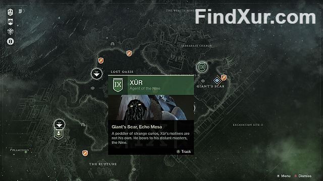 FTWin's tweet photo. #Xur has arrived in Destiny 2 and is located on Io, at Giant's Scar. Click here see to his inventory &amp; more, https://t.co/hh198wo51C https://t.co/Rm2bOCQlsq