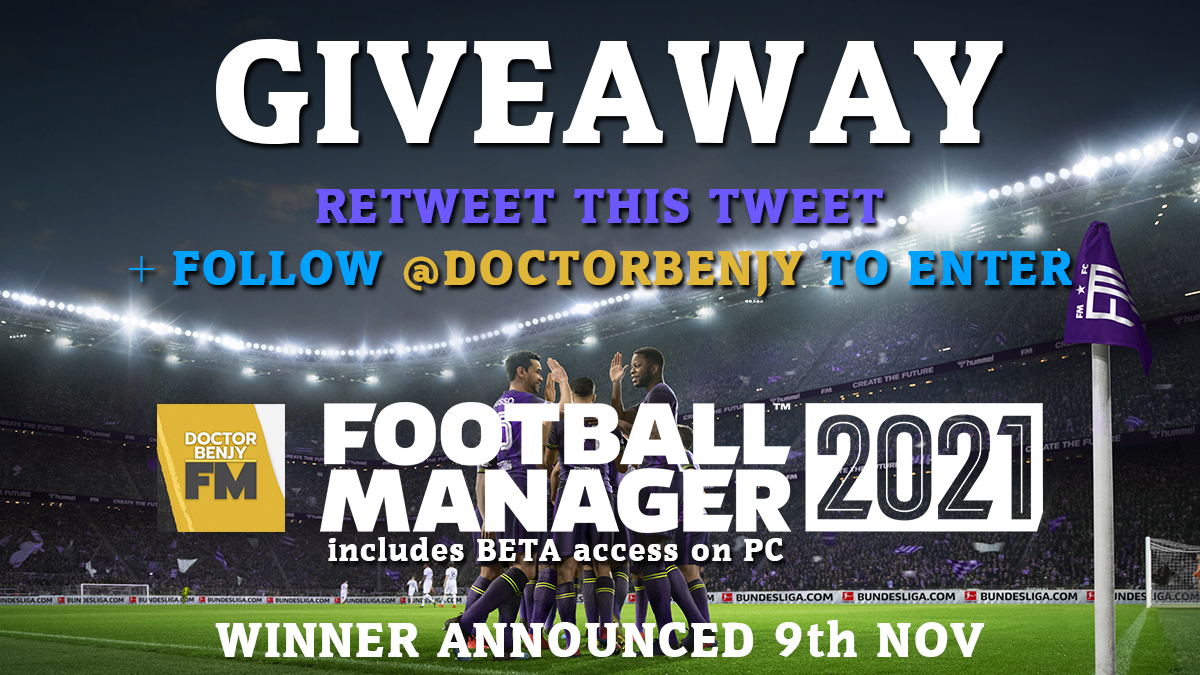 #FM21 is only days away from BETA release - To win a copy of the game with BETA access on PC

RT and Follow me on Twitter and you'll be entered!

Winner announced on November 9th.