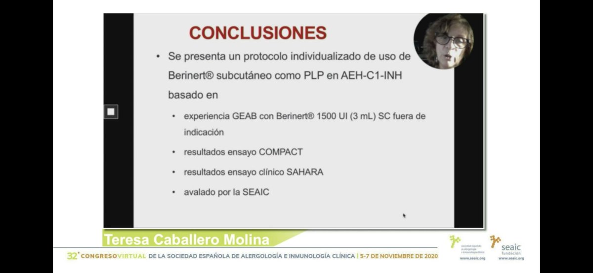 IreneGG's tweet image. #seaic2020 Protocolo individualizado de Berinert sc como PLP en #HAE, excelente presentación de @MaiteCabaMol