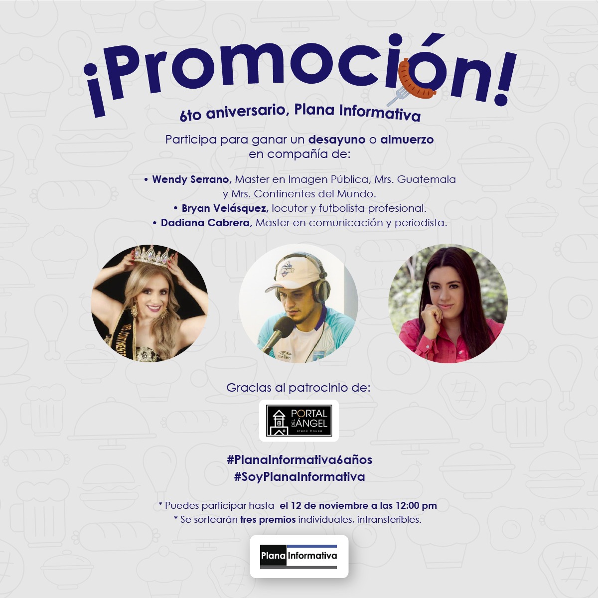 PlanaInfo_GT's tweet photo. #PromoGT #PlanaInformativa6años Gane desayuno o almuerzo de #PortalDelAngel junto a @Littleladyross #BryanVelasquez o @SoyDadiana participe en: https://t.co/Dar3BkItsz https://t.co/nDA2NpbW3L