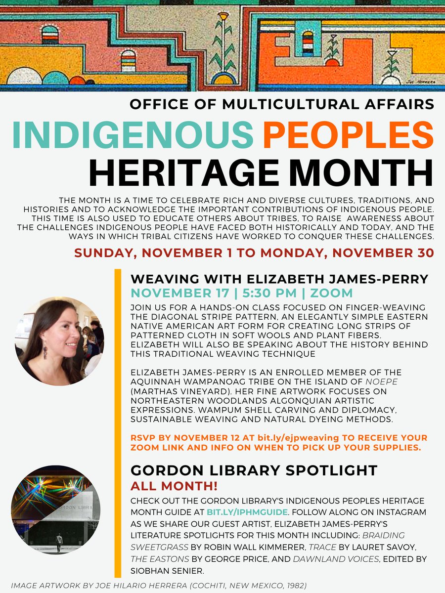 wpi_odime's tweet image. Join OMA as we celebrate Indigenous Peoples Heritage Month all November! 

RSVP using the link in our bio by November 12 to receive supplies for the weaving event with Elizabeth James-Perry.

Don't forget to check back for our literature spotlights throughout the month too!