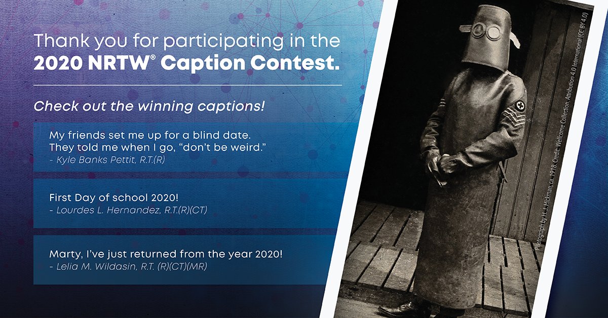 ASRT's tweet photo. More than 1,000 #ASRTMembers entered the #NRTW20 caption contest. The best three captions were selected, and the winners received a prize package with NRTW® products and $300 to celebrate NRTW! Which of the three is your favorite?  https://t.co/DN0SbXBMB7 https://t.co/fzz63RtVLK