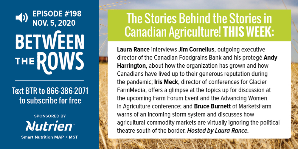 [NEW PODCAST] On ‘Between the Rows’ with <a href="/Foodgrains/">Canadian Foodgrains Bank</a> <a href="/FarmForumEvent/">Farm Forum Event</a> <a href="/advancing_women/">Advancing Women in Agriculture</a> : Good old-fashioned Prairie charity, weather bombs, tips on how to fill in the stormy days ahead. Download on iTunes at: podcasts.apple.com/ca/podcast/bet… #cdnag