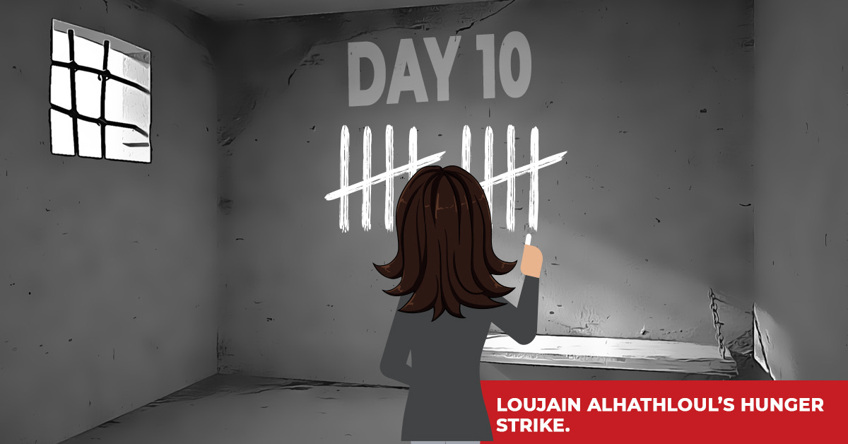 freedomfirst's tweet photo. It's day 10 of #LoujainHungerStrike. 

The demand is simple: Give @LoujainHathloul access to communicate with her family. Better yet, #FreeLoujain!

#DontKillLoujain https://t.co/y8SpeHNzk9