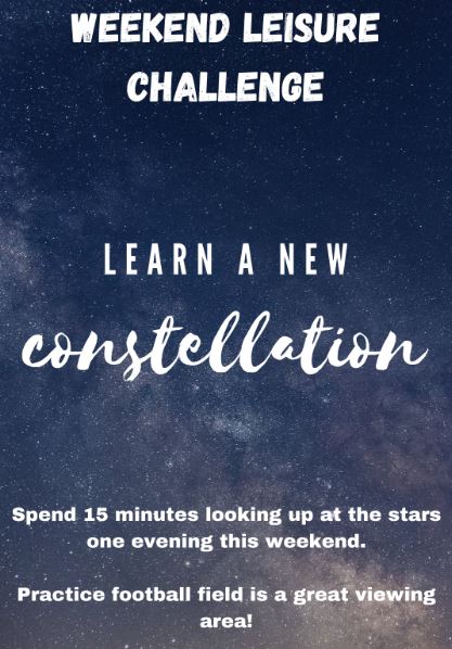 BCRavensStuLife's tweet photo. Weekend Leisure Challenge! Spend 15 min this weekend looking up at the stars one evening this weekend! https://t.co/GG3asaZwfA