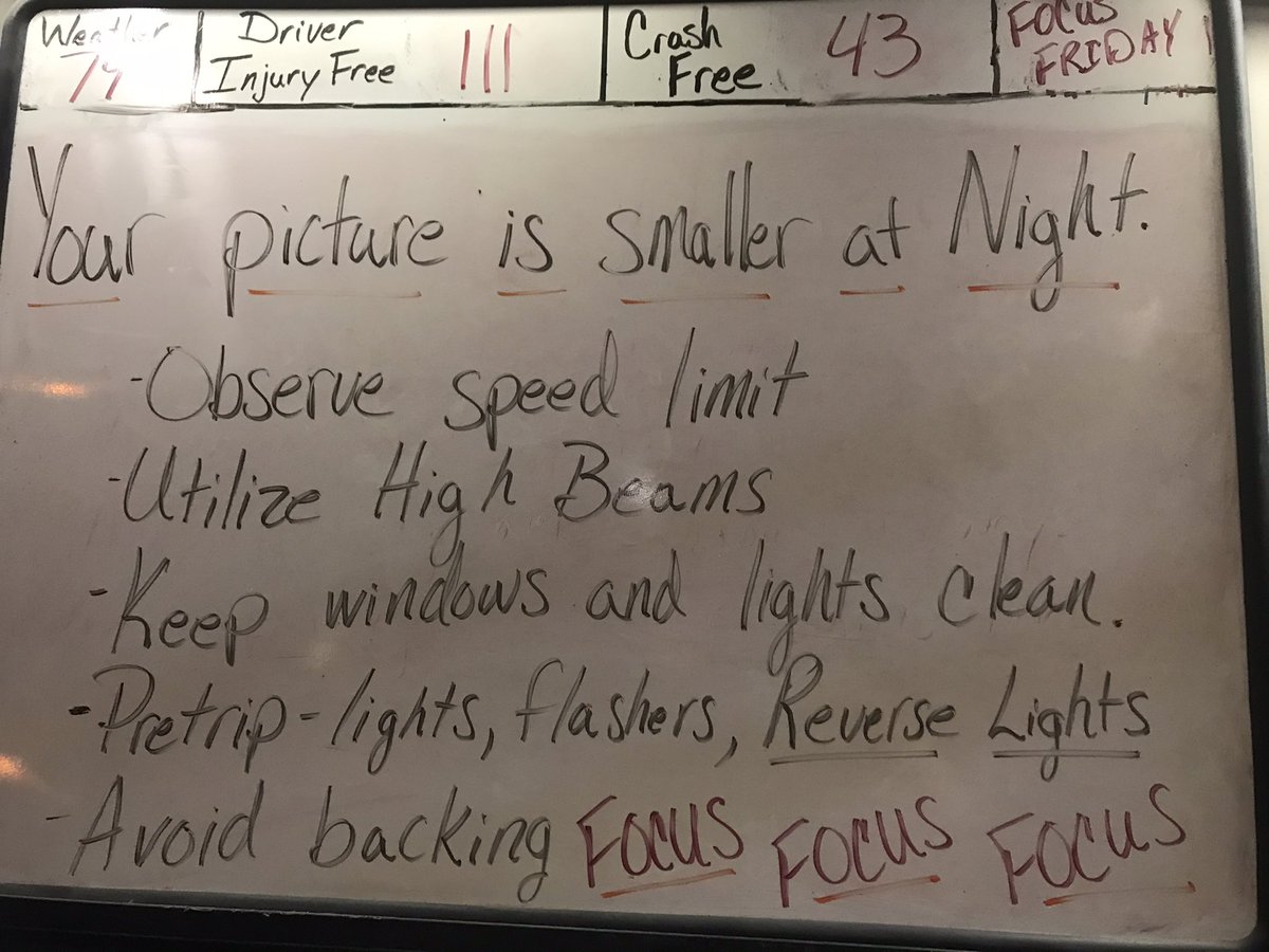 Your picture is smaller at night!!  Don’t Outdrive Your Headlights!!!  Utilize high beams and avoid backing.  @drdavisups <a href="/chipcook4/">chip cook</a>  <a href="/CP_UPSers/">Central Plains</a> <a href="/marc_peeler/">Lenexa NW CHSP</a> <a href="/ExperienceUPS/">Experience UPS</a> <a href="/sdaniels3ups/">Steven Daniels</a>