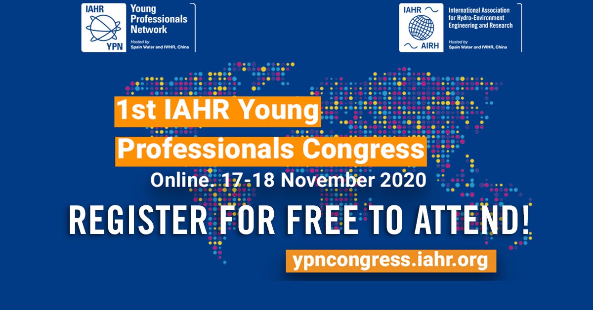 IAHR's tweet photo. REGISTER FOR FREE for the first ever #IAHR online #YoungProfessionals Congress on 17-18 November 2020. A a great opportunity to meet your peers, learn more about the #hydroenvironment, #network and get #mentoring https://t.co/3Fz0mfFJZW #ypcongress #youngprofessionals #ypn https://t.co/JrAeyEdjEK