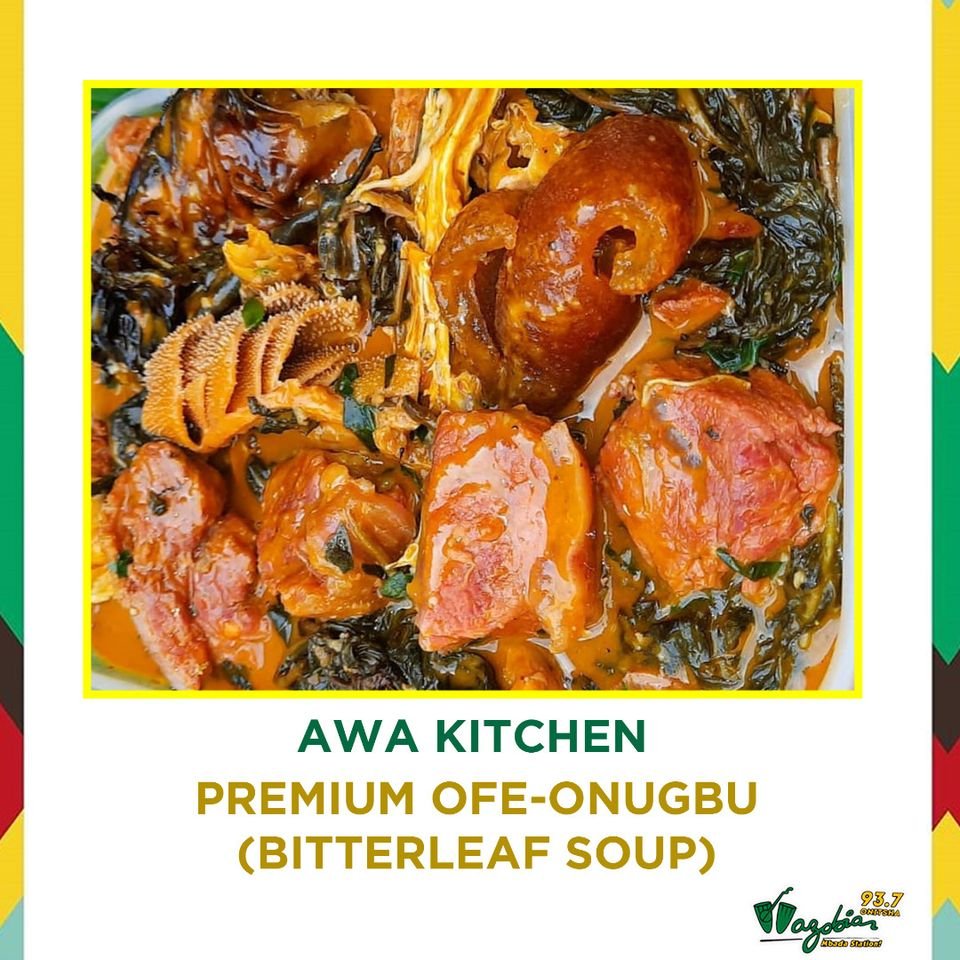 WazobiaOnitsha's tweet photo. #AwaKitchen Wit #RadioChef @tochi_wazobia 2pm-6pm
#WeDeyCook: PREMIUM OFE- ONUGBU (BITTERLEAF SOUP)
#INGREDIENTS
Assorted meats (Beef, goat meat, Ponmo, Shaki are ideal)
2 Cooking Spoon Palm oil
1 Cup Bitter leaves (Fresh or Dried)
3-4 Medium Size Cocoyam (Ede) https://t.co/vjRkSdf9vI