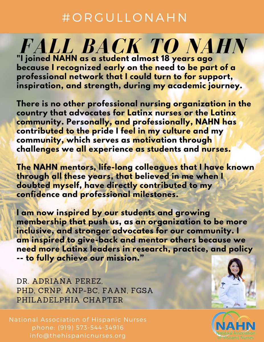 nahnnursing's tweet photo. Adriana Perez, PhD, CRNP, ANP-BC, FAAN, FGSA, a longtime member of our NAHN familia and a member of the Philadelphia Chapter explains why she joined our association and why she has remained involved throughout her career.
https://t.co/srfaAPRqNd
#NAHN #ORGULLONAHN https://t.co/GMoVy7OA2w