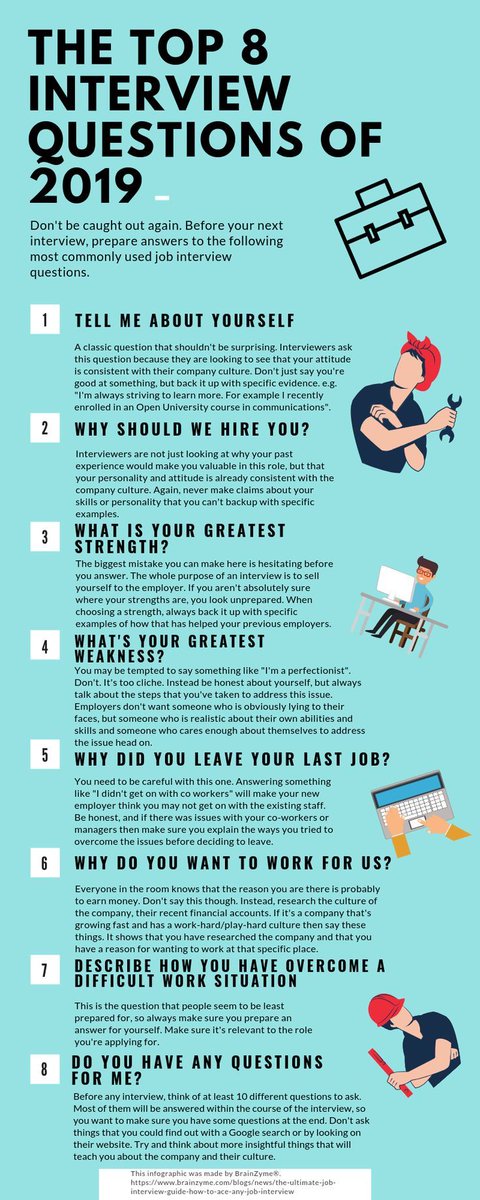 DevstaffC's tweet photo. Regardless, job interviews are something that most of us have to go through several times in our lives. Luckily @BrainZyme has created this ultimate guide to acing job interviews.
#jobsearch2020 #job #jobsearchtips #jobalert #jobsearch #jobseekers #CareerArc https://t.co/dF0PVBCkXi