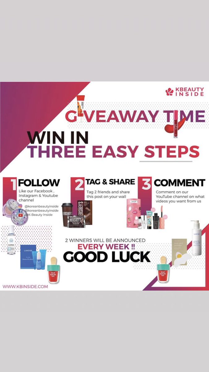 ❕❕GIVEAWAY ALERT ❕❕Do you want to receive makeup products featured in K-Beauty Inside YouTube Channel?We already know the answer! We bet no one else would say no to your favorite makeup brands.Simply follow the mechanics below: