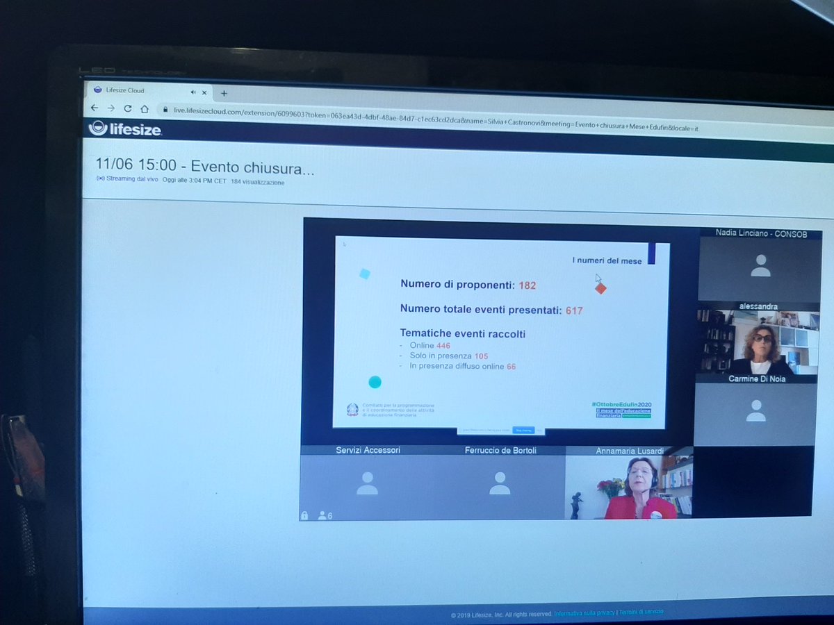 silviacastronov's tweet photo. Evento conclusivo #meseducazionefinanziaria2020 @ITAedufin Oggi parlano i numeri e fra i 182 proponenti c'è anche @Altroconsumo con #bastaunClick Un #Grazie anche da parte nostra @A_Lusardi https://t.co/88dG7VflEM