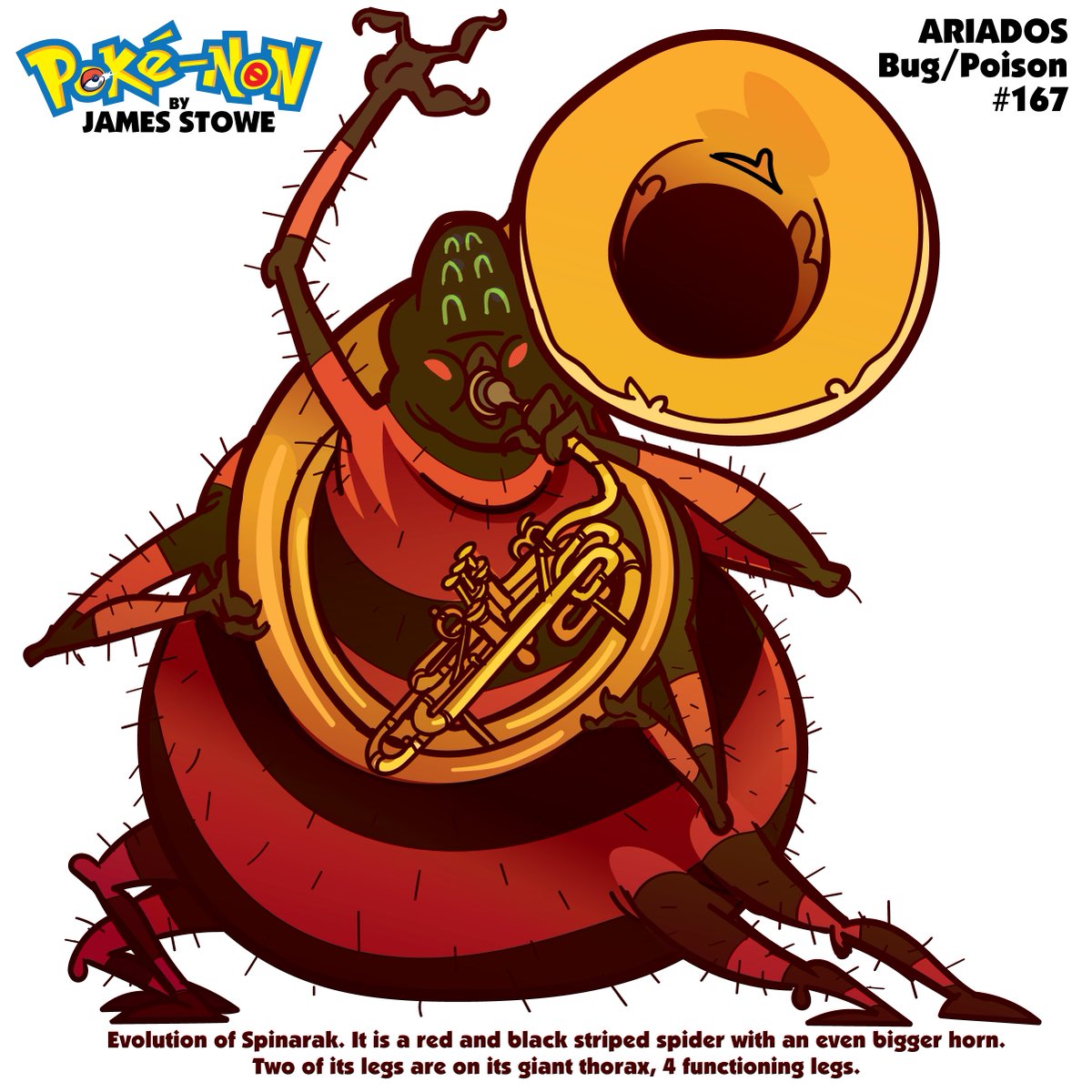 jamesstowe's tweet image. Generation 2 #Pokénon 168: My version of #Ariados as described to me by my son who is a huge Pokémon fan. I only use his description, no reference. The second image is the official on brand look on that #Pokémon. #dailysketch #dailydraw #pokenon #monsterdesign