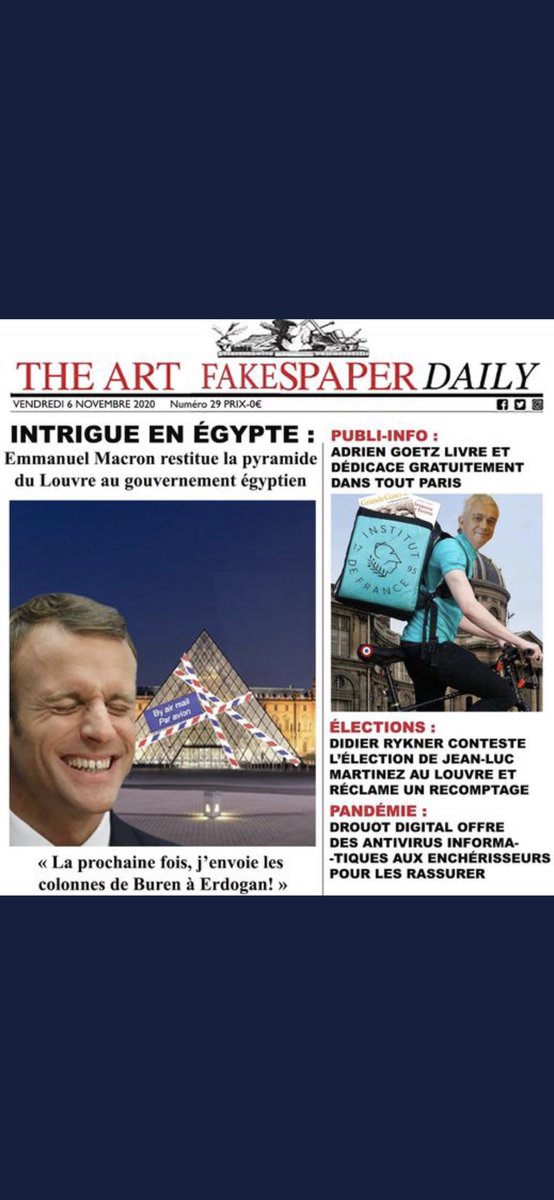 Faire l’objet pour mon Intrigue en Égypte d’une couv parodique de The Art Fakespaper : c’est la consécration ! 
Je ne sais pas qui remercier, forcément... 🤗🤔🧐