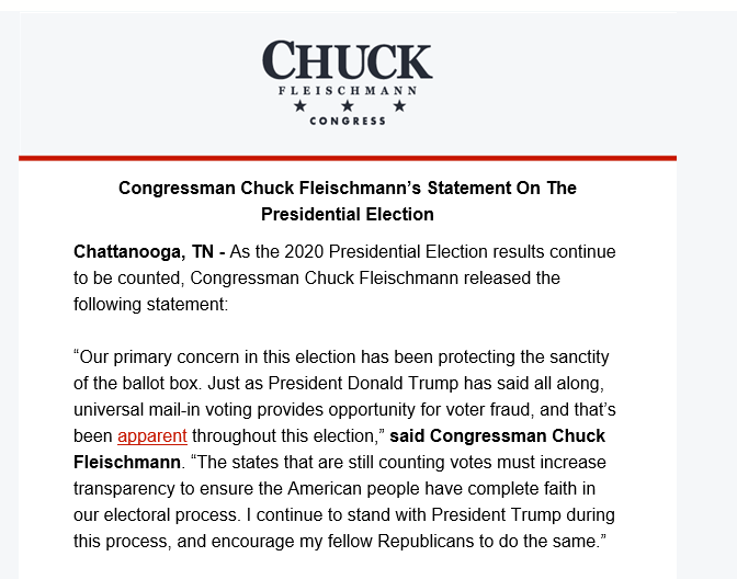 Last night  @chuck4congress tweeted claims of election fraud.  @WRCB asked his office for an interview to discuss the evidence to support that claim. We were sent to his campaign team, who we also asked for an interview. Now, this: