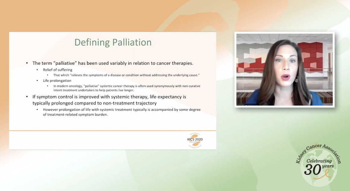 TiansterZhang's tweet photo. Watching a fantastic talk from #LibbyWulffBurchfield on palliating unresectable #kidneycancer. Love her pearls on "I'm worried" statements. @KidneyCancer #IKCS2020 @HemOncWomenDocs https://t.co/FF2GTMbLF0