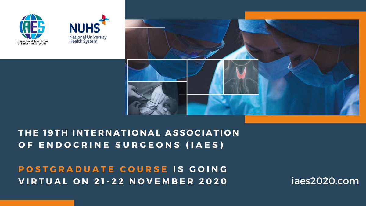 iss_sic's tweet photo. ๐ข 28 sessions, 15+ speakers, 2 days - 19th International Association of Endocrine Surgeons (IAES) Postgraduate Course is going virtual
on ๐ 21-22 November 2020
๐ register @ https://t.co/EpHfiyRC1E
#SoMe4Surgery #IAESsurgery #surgery #Surgeons #ILookLikeASurgeon https://t.co/8xsr1l5OyE