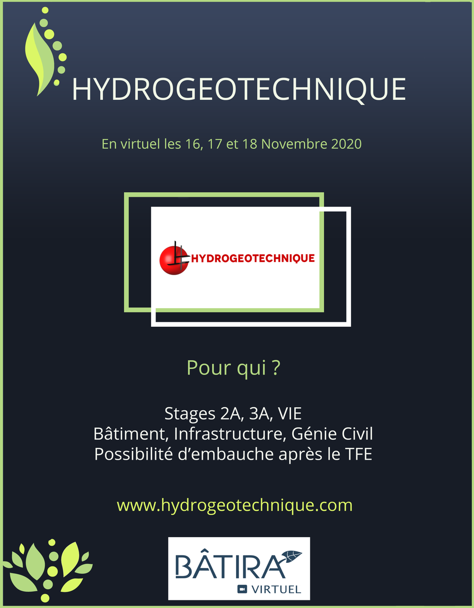 ForumBatira's tweet photo. Hydrogéotechnique sera présent au Forum BATIRA 2020 !
Vous pouvez retrouver plus d'informations sur le site Internet https://t.co/D6VHHd151w.
Rendez-vous les 16,17 et 18 novembre sur Seekube !

Vous pouvez vous inscrire ici  ➡️ https://t.co/uMqrEJFPBg.

L'équipe BATIRA 2020. https://t.co/Iqqzc3ewrO