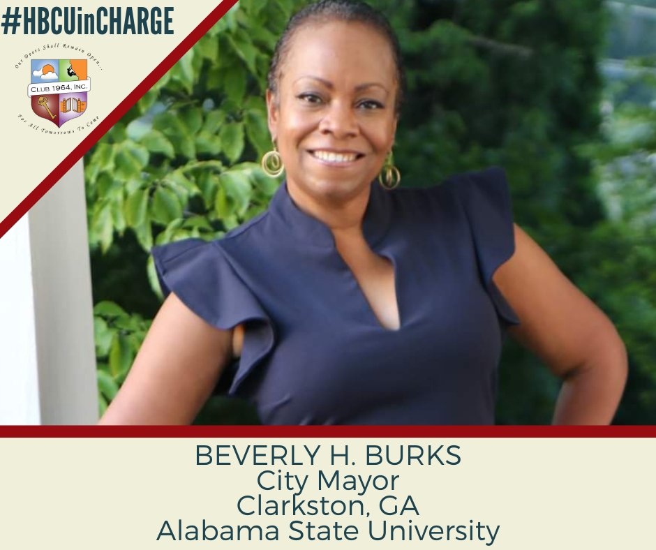 Club1964Inc's tweet photo. Congrats to Beverly H. Burks, alumna of Alabama State University, on becoming City Mayor in Clarkston, GA. Beverly has made history as the city's first African-American Woman Mayor. #HBCUinCharge

#WelcomeToHBCUWorld #myASU #HERstory #BlackHistory https://t.co/PQqpe5BZm3