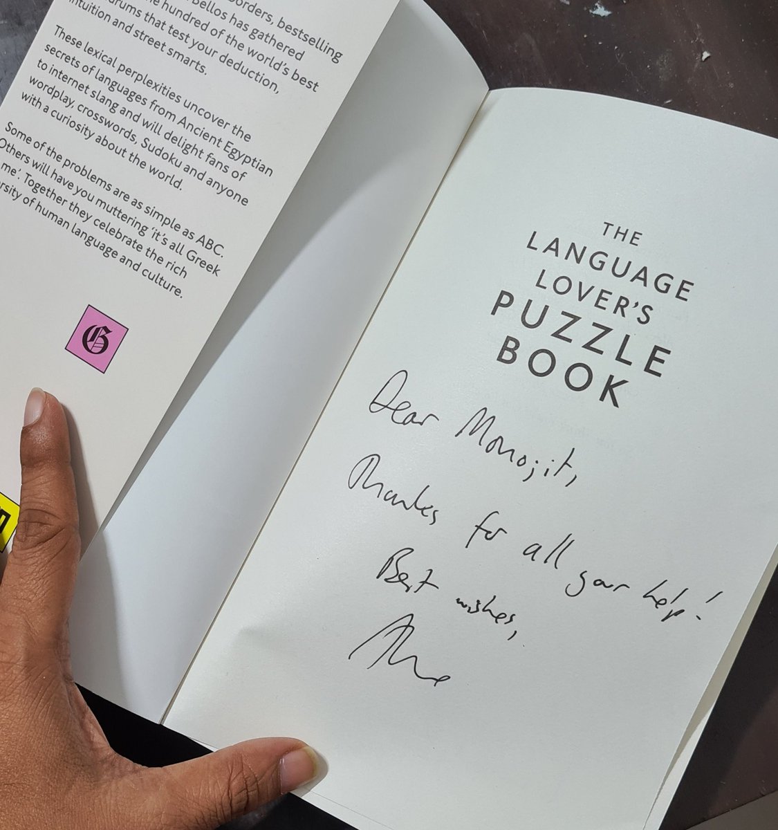 monojitchou's tweet photo. Languages, puzzles, trivia - what a rich and lovely compilation! Thanks @alexbellos for this autographed copy and glad to see so many familiar puzzles, incl. several from @OlympiadPanini. Can't wait to try them all out, yet another time :)
#ioling #linguistics #olympiad https://t.co/WFvBiqllE9