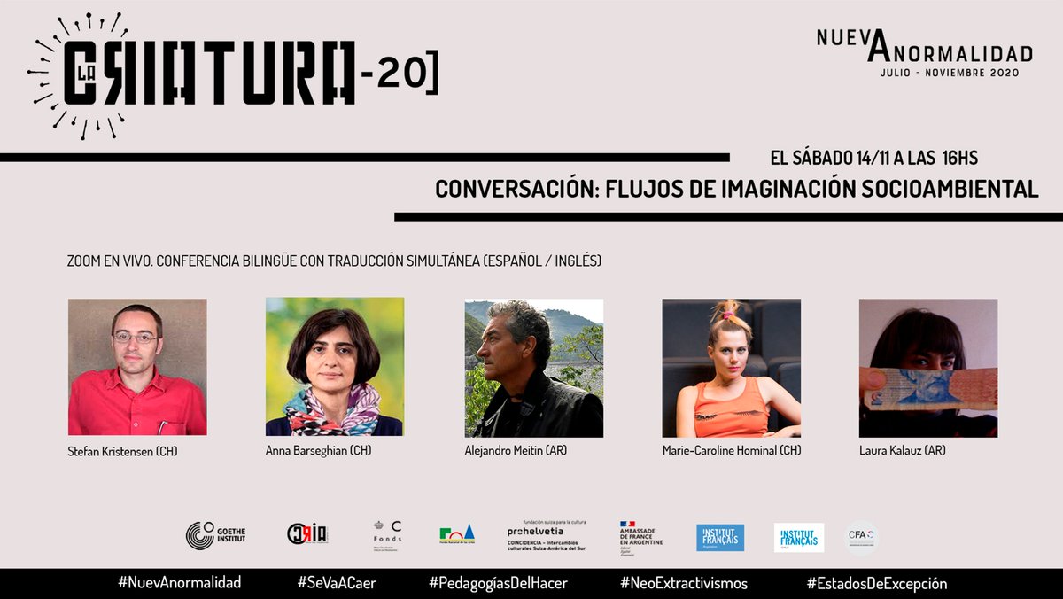 CivilCria's tweet photo. Sábado 14/11 - 16 hs.
CRIA junto a @prohelvetia a través del programa COINCIDENCIA, presenta Flujos de Imaginación Socioambiental. Conversación entre dos proyectos de arte y ecología.
Zoom en vivo con traducción simultánea. 
📌LINK DE INSCRIPCIÓN📌 https://t.co/YAMaiXTFfj https://t.co/4H55Lb0YrB