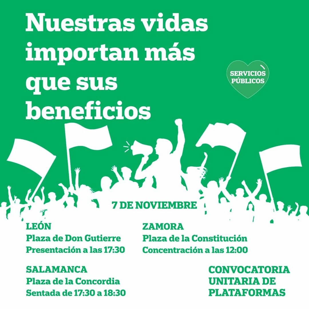 #7NPlanDeChoque 
Convocatoria unitaria 
#León #Salamanca #Zamora 
#defensaserviciospublicos
#Viviendaporderecho
#pensionesDignas 
#ingresoIncondicionalysuficiente
#justiciasocial y #ecologia